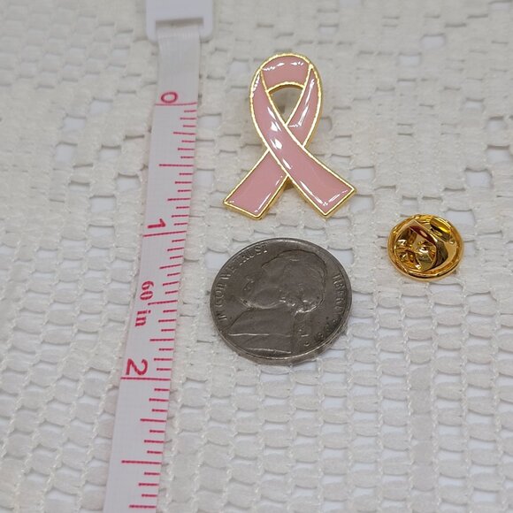 🔴Breast Cancer Awareness Support Ribbon Pin GoldTone Edging LightPink Enamel OS - Picture 6 of 7